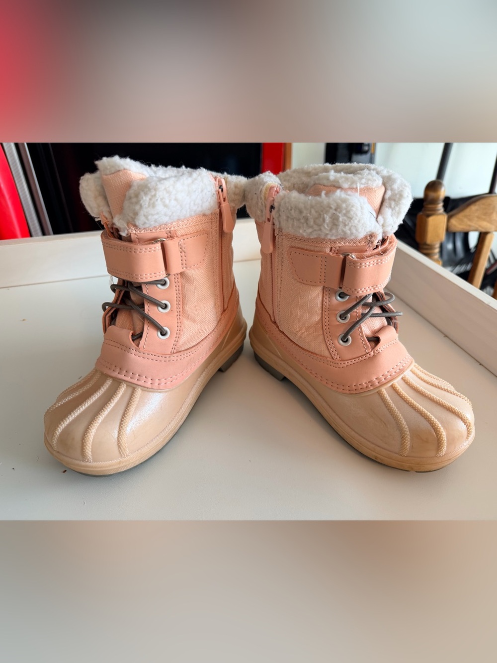 Pink Sherpa-Lined Kids Winter Duck Boots Size 12 Cat & Jack